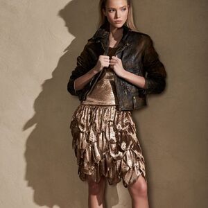 Ralph Lauren Spring 2017 Runway Collection Dara Tiered Bronze Metallic Dress